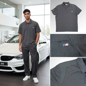 Puma BMW M Motorsport Lifestyle Polo Shirt Mens Heather Gray Textured Shoulder L